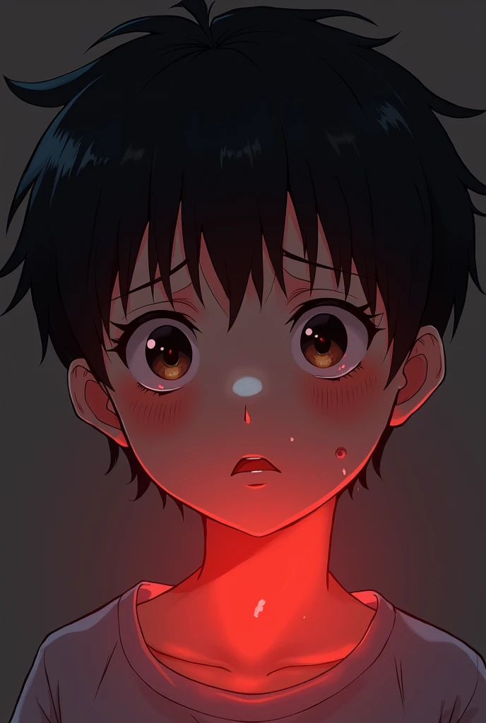 Anime face dp glow effect boy red colour glow sad broken