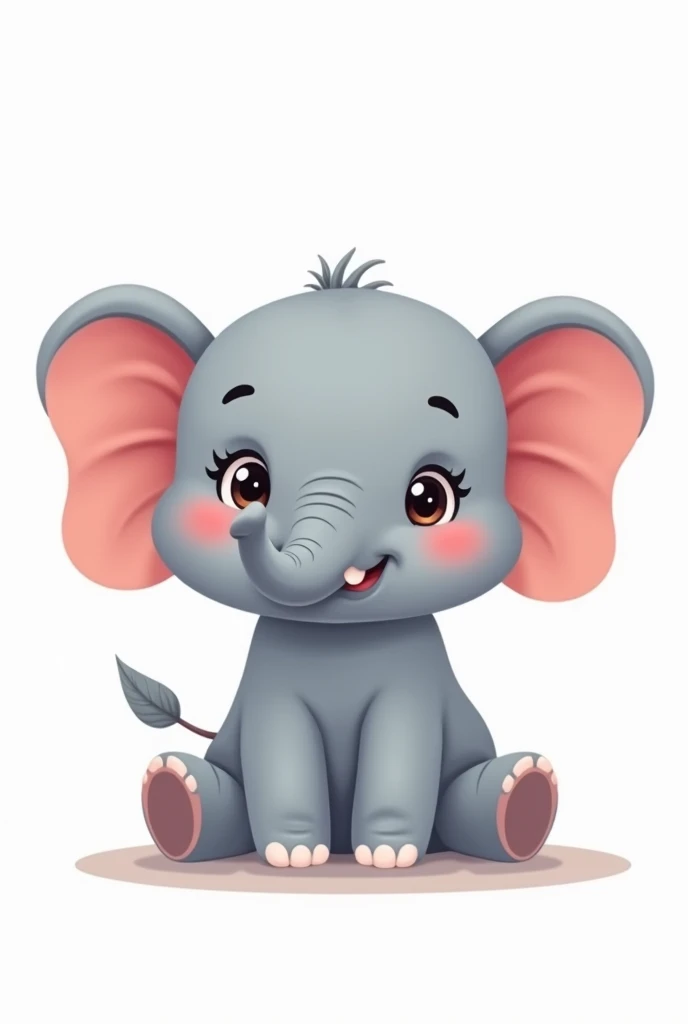 Cute cartoon elephant, sitting on the ground with its trunk raised and smiling, against a white background, with a simple design featuring flat color blocks, in a vector illustration style, using solid colors and simple lines, with a cute expression, as a flat cartoon character, reminiscent of children's book illustrations, in high definition resolution and high detail, with a white background and white space around, wearing .