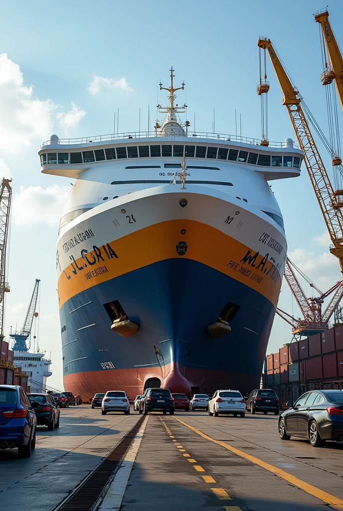 A Cruise car ferry named MS Catbalogan at manila port loading cars at the back of the ship