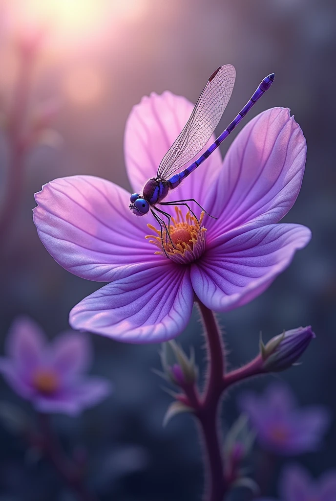 Purple flower with a dragonfly