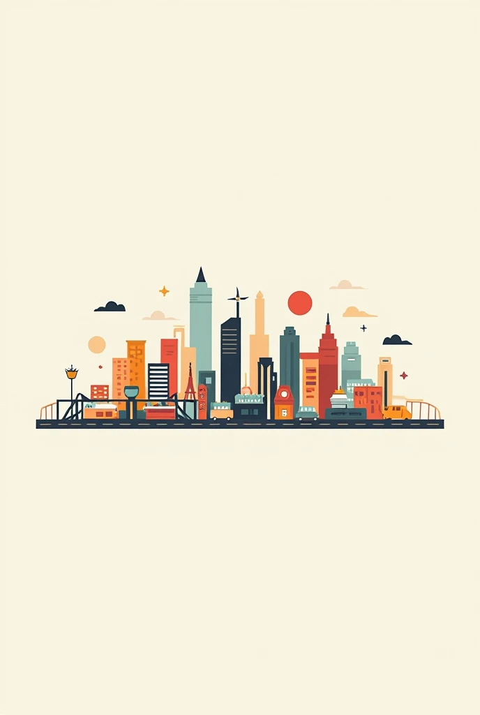 minimalist flat city vector illustration, colored