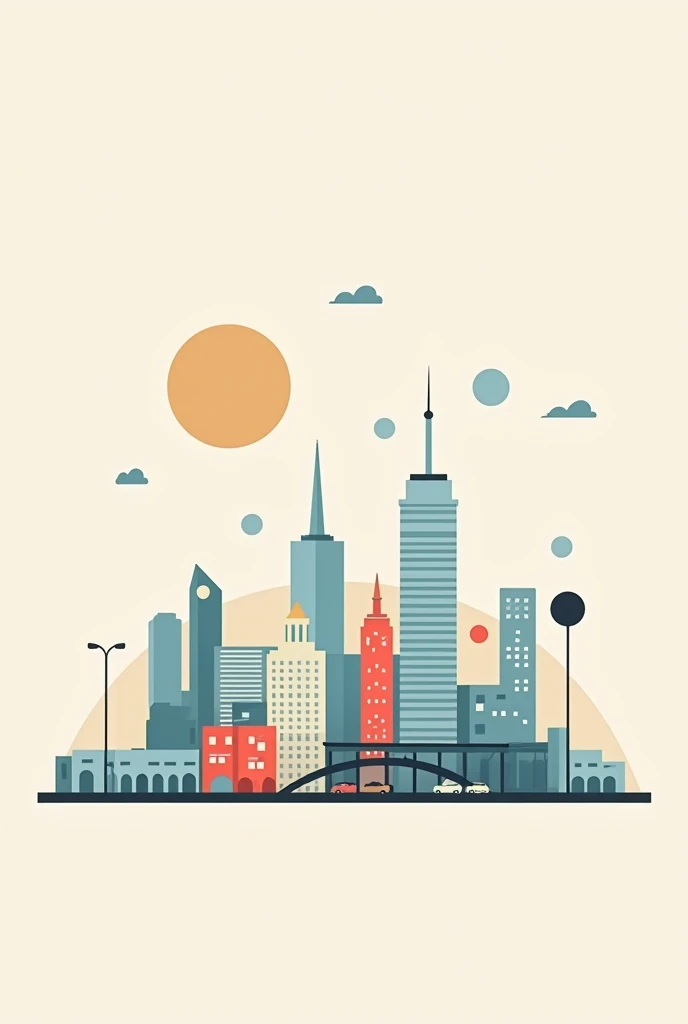 minimalist flat city vector illustration, colored