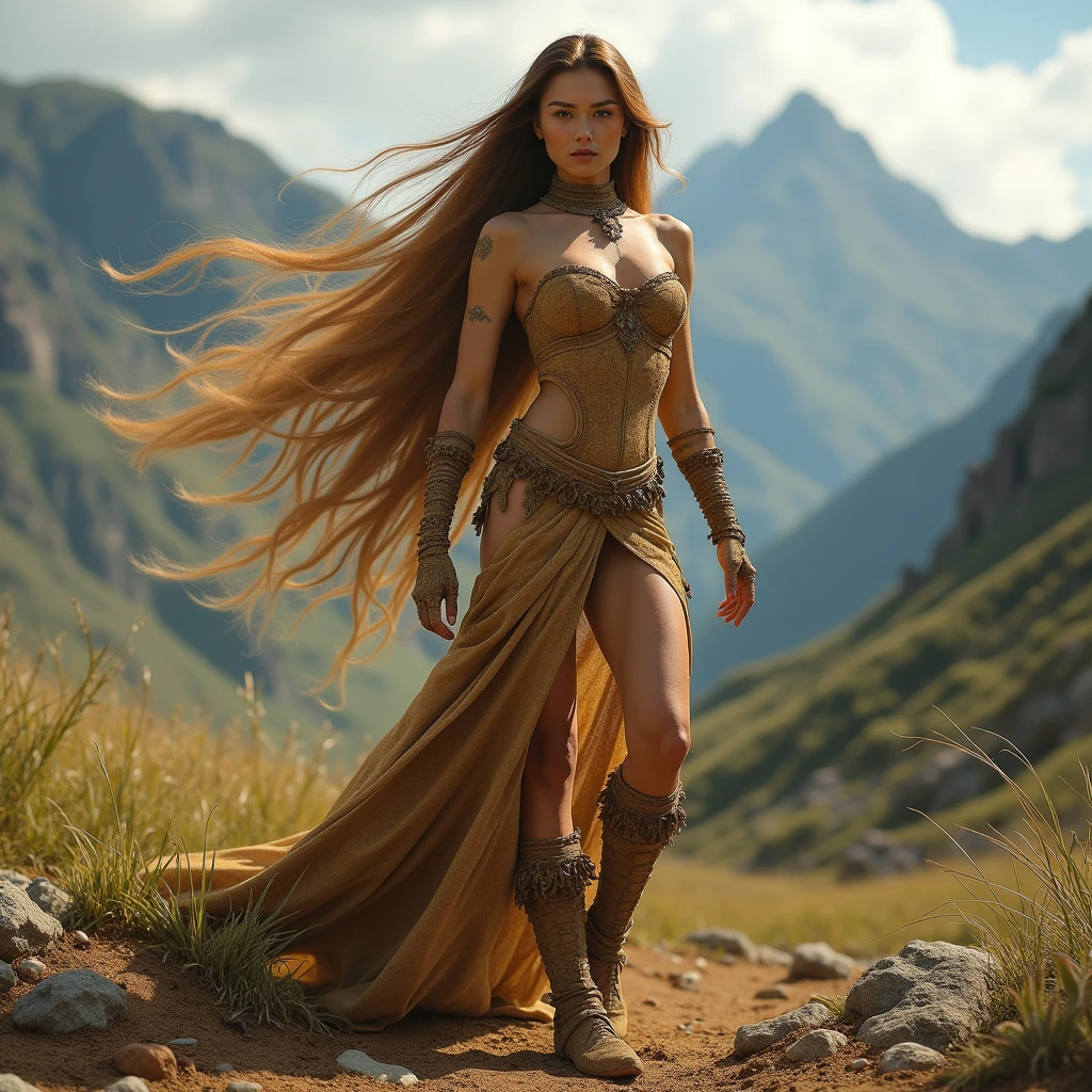 portrait character the body is made of earth
powder, ground powder of earth skin, earth element Creature, dance with rocks and ground, proud, high detail, masterpiece, long hair, mountains, skin emits light, eyes emits light, athletic body, erotic outfit, a corset of rocks and grass