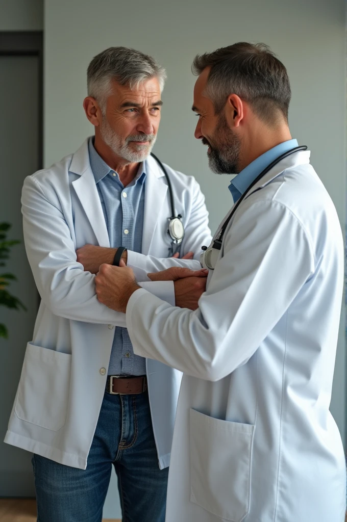 Father and son with doctor