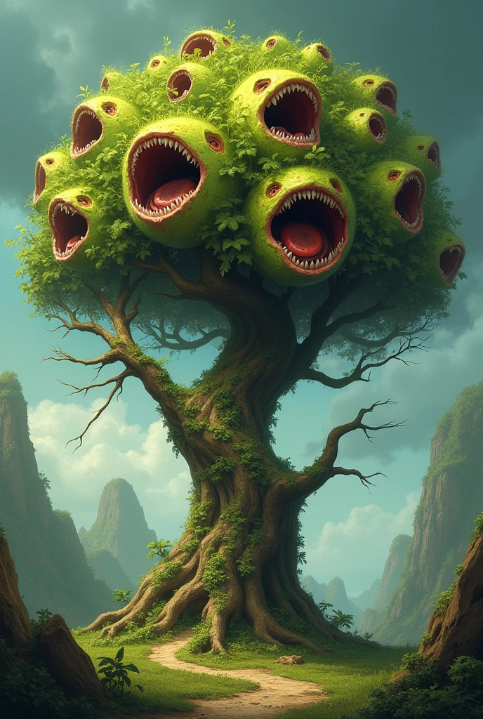 Generates a leafy tree but with mouths as if they were fruits