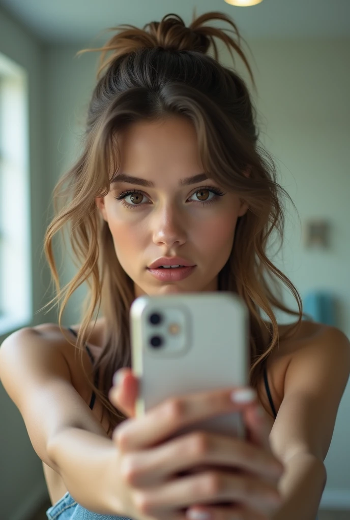 selfie portrait of a girl in a bathroom,detailed realistic face,beautiful detailed eyes,beautiful detailed lips,extremely detailed eyes and face,long eyelashes,bathroom interior,realistic lighting,soft focus,natural lighting,2016 style,warm tones,photorealistic,depth of field,best quality,4k,8k,highres,masterpiece:1.2,ultra-detailed,realistic:1.37,HDR,UHD,studio lighting,ultra-fine painting,sharp focus,physically-based rendering,extreme detail description,professional,vivid colors,bokeh head tilted