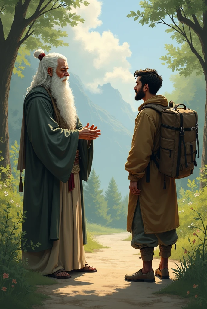 Master and his student met a male  traveler who was lost and hungry.
