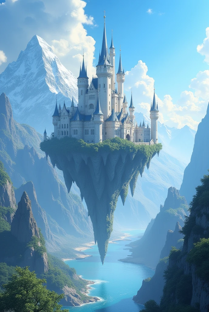 (masterpiece,top quality,high quality)), ((8K wallpaper unified with high definition CG)), beautiful landscape of a mountain with a castle floating in the sky looking heavenly and divine