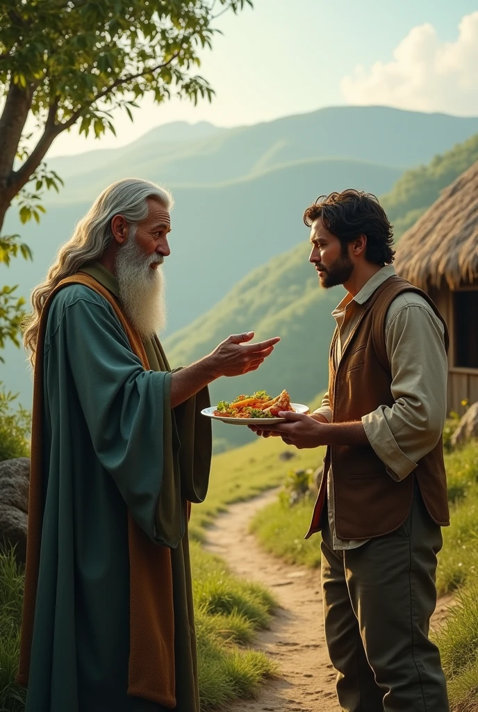 Master offered food and told direction to male  traveler