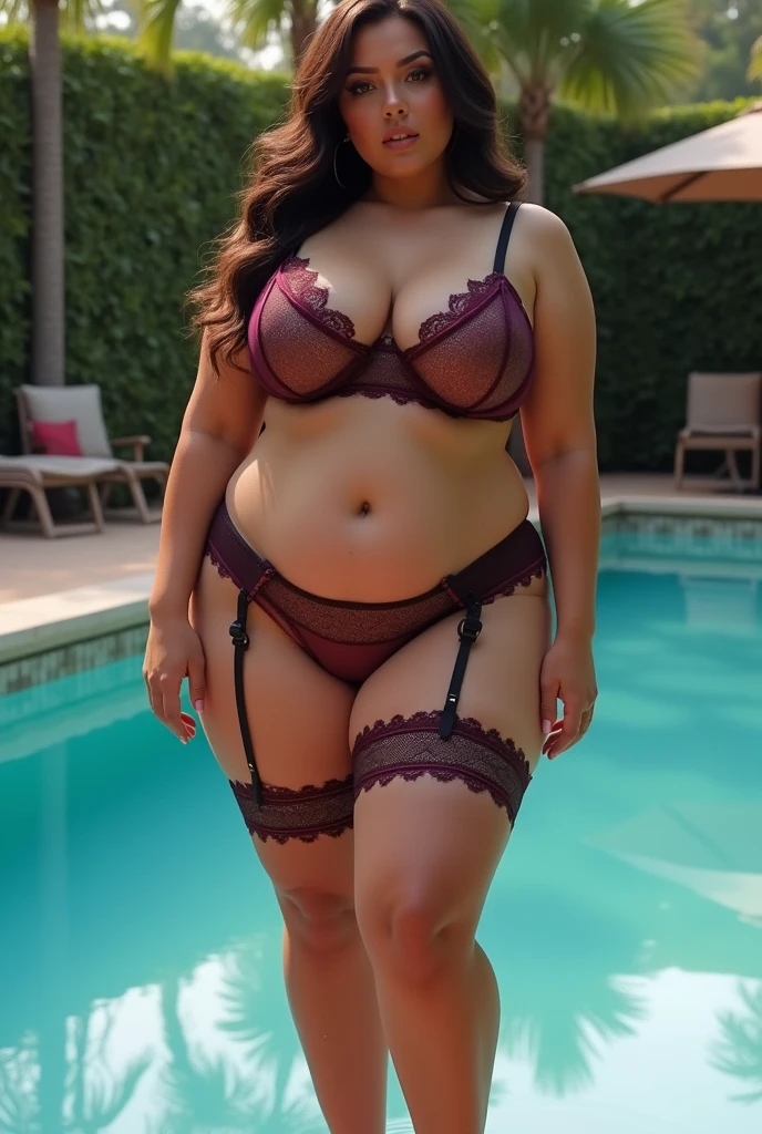 toucher l&#39;entrejambe、Pose sexuellement invitante,au bord d'une piscine ,Une femme dans un costume sexy posant pour une photo,(( soutien-gorge culotte et porte jarretelle en dentelle couleur aleatoire )),(( lingerie couleur aleatoire)),(( avec des bas dentelle couleur aleatoire)), épais, épais body, épais build, épais thigs, grosses cuisses, figure complète hyperréaliste, physique exagérément grand, des jambes massives qui vous dominent, épais, beautiful épais female, puissant et énorme, épais legs, épais thighs, Hanches larges, proportions d&#39;oppai, groupe