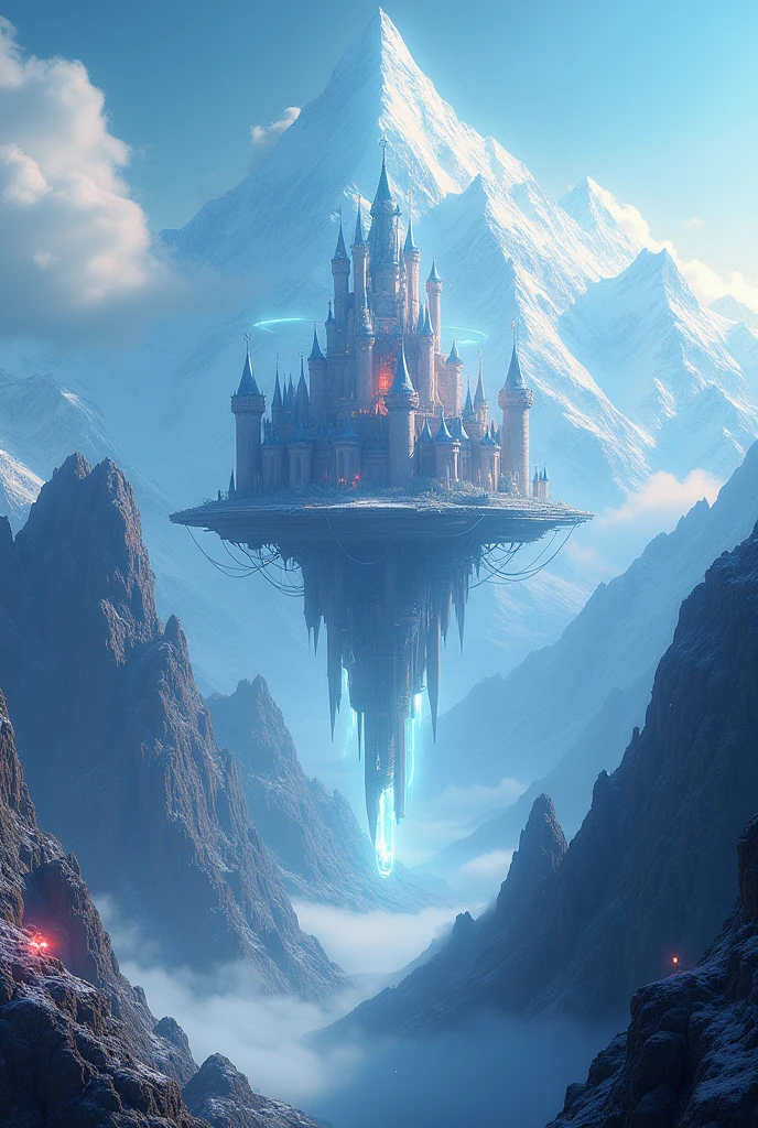 (masterpiece,top quality,high quality)), ((8K wallpaper unified with high definition CG)), beautiful landscape of multiple mountains with a castles floating in the sky looking heavenly and divine surrounded by swirling magic,