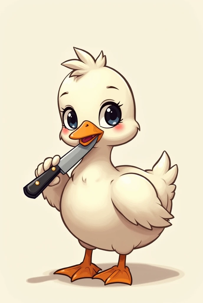 Cute goose with a knife in its beak