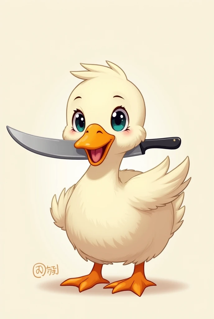 Cute goose with a knife in its beak