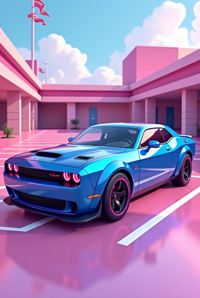 hellcat Blue and pink color and a parking lot Roblox game