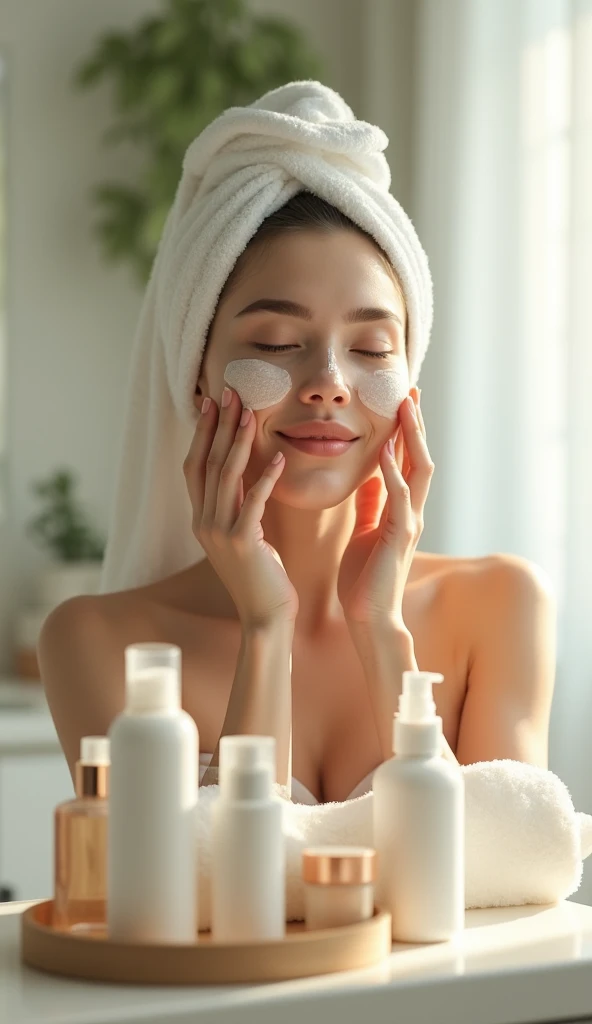Woman doing facial care routine