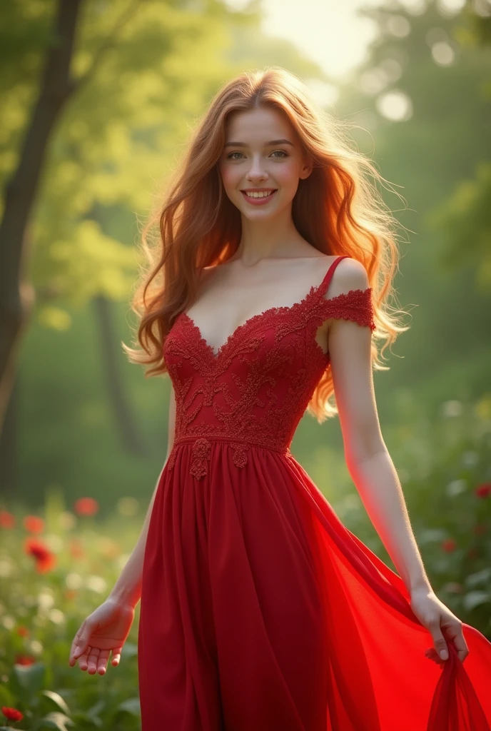 A girl with red dress
