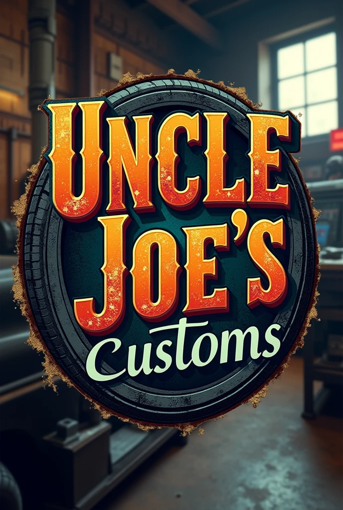 Create a logo with the lettering "Uncle Joe's Custom's GmbH" in the style of a car workshop
