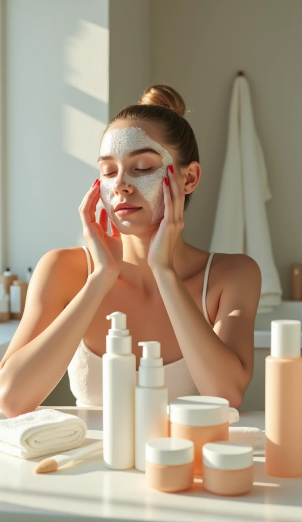 Woman doing facial care routine