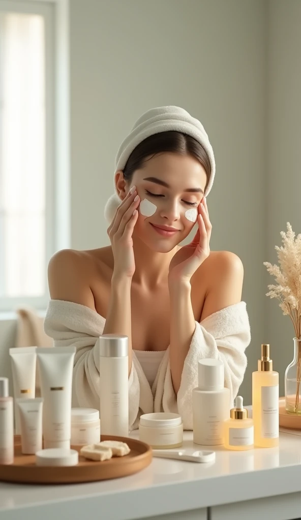 Woman doing facial care routine