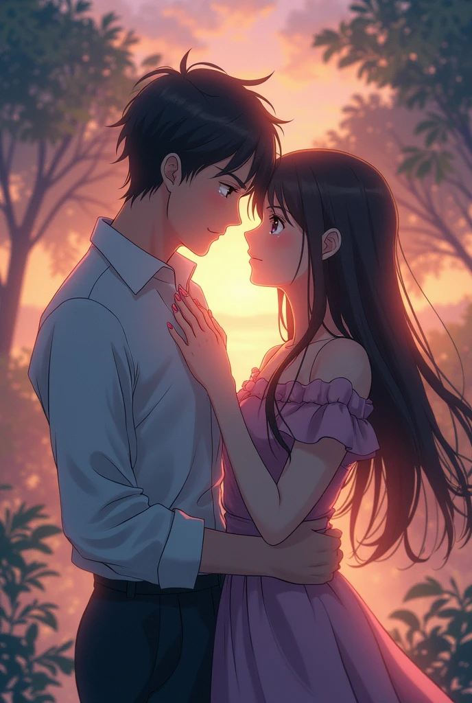 Anime scene: The heroine meets the hero in a dream,They experienced the moment of vows and promises together。Tears in my eyes,But never fell,Hold each other's hands tightly。