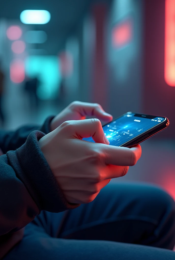 Mobile with hand playing games with gaming finger sleeve