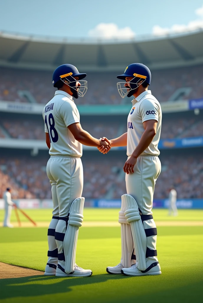 Playing cricket the name of manav t shirt with 18 jercy number hand shake from virat kohli