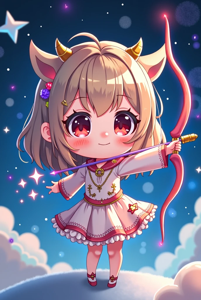 Cartoon anime mini character girl Sagittarius starry sky image costume Sagittarius cute magic wand