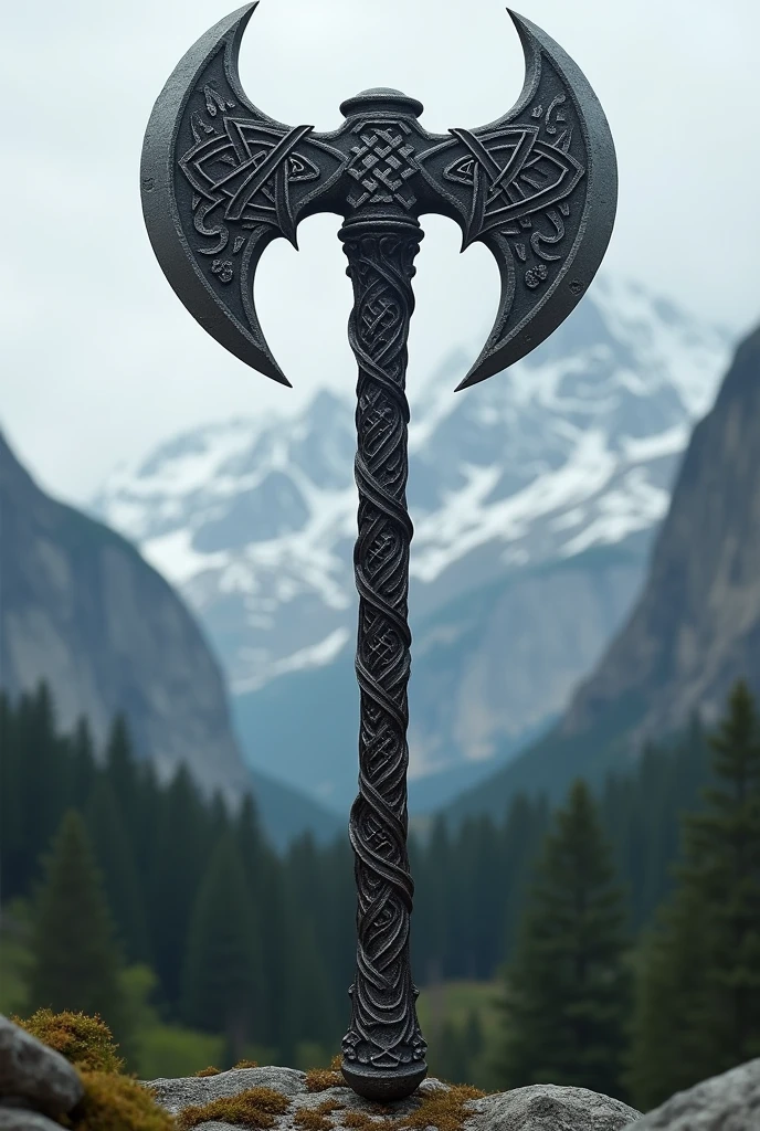 viking axe, wrought iron, Nordic knotwork, norse knotwork, extreme detail