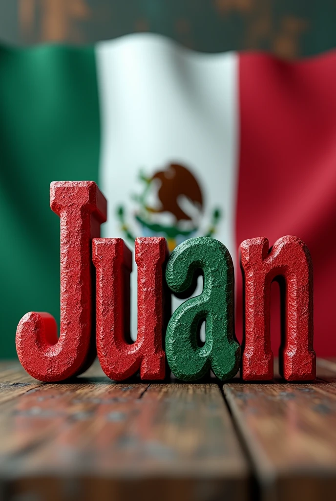 3d name Juan with red and green letters in the background a Mexican flag