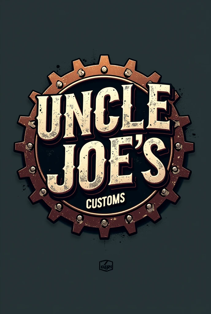 Create a logo with the lettering "Uncle Joe's Custom's GmbH" in the style of a car workshop with tools
