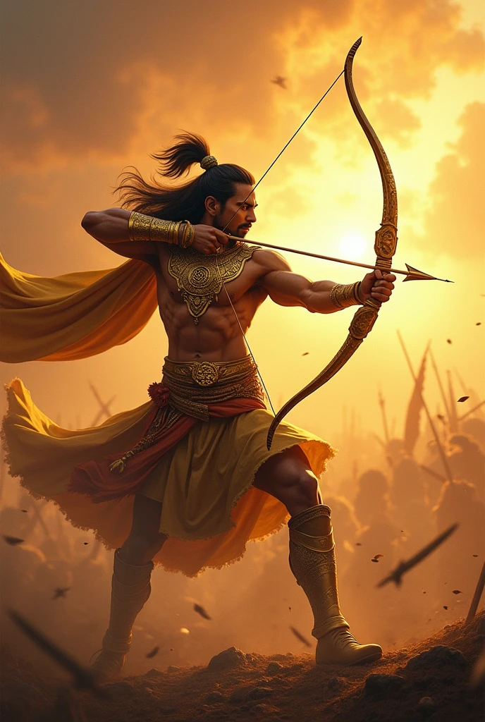 Karna, son of Surya, shooting an arrow in Mahabharata