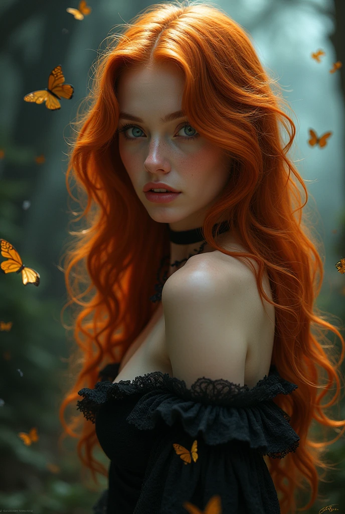 (solo, full body photo:1.3), (action packed:1.3), (haze, fog, mist:1.3), chiaroscuro, best quality, photorealistic, 1woman, (cute), (24yo:1.2), redhead, long ginger hair highly detailed, 1700'S, digital photography, art by artgerm and ruan jia and greg rutkowski surreal painting gold butterfly filigree, broken glass, (masterpiece, sidelighting, finely detailed Fashionable eyes: 1.2) (perfect oval large eyes that gazes at the viewer), beautiful detailed face, blue gorgeous perfect eyes, (blonde hair ponytail), (attractive young woman:1.3), (thick amazing hair), (seductive:1.1), (blushing:1.1)