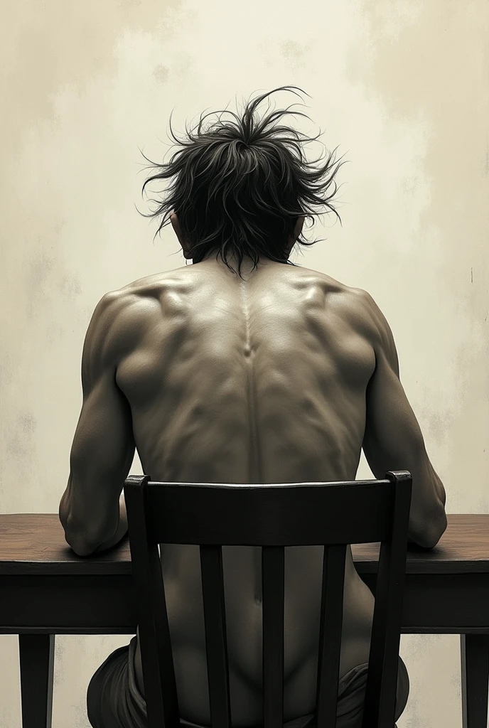 A crazy man study on the table back side