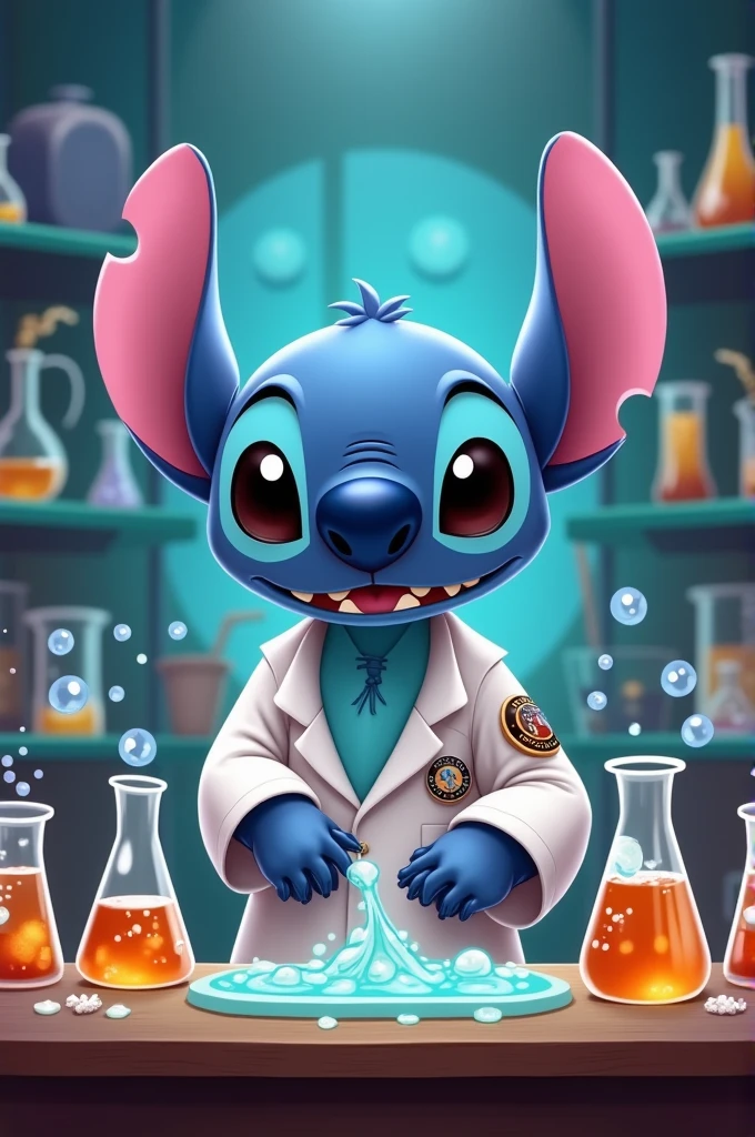 Stitch in a lab coat and experiments