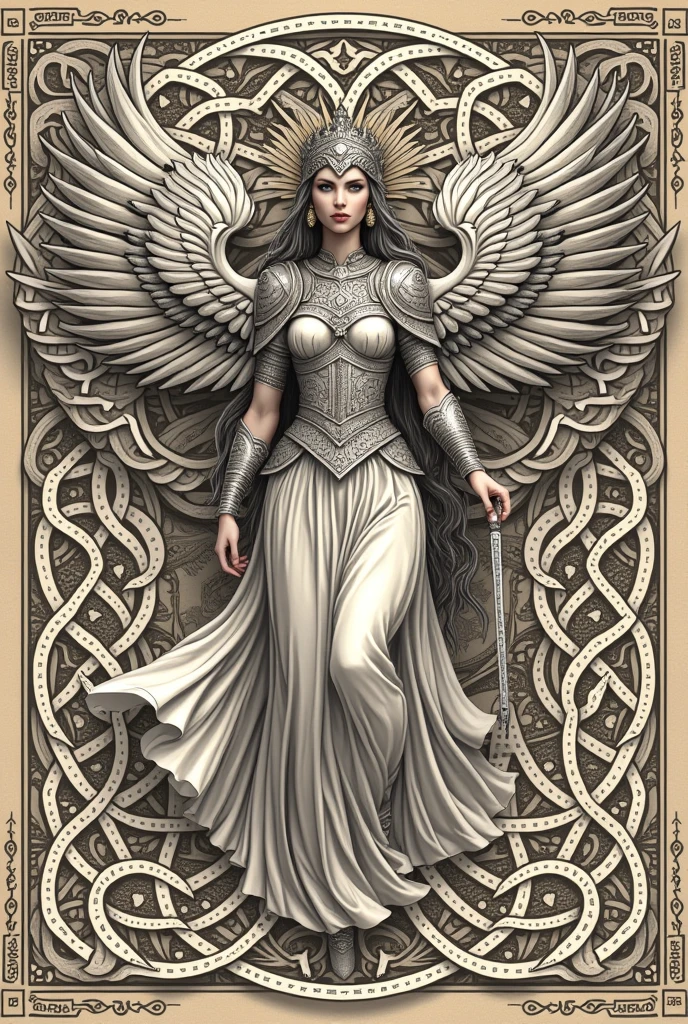 detailed norse knotwork pattern of a Valkyrie