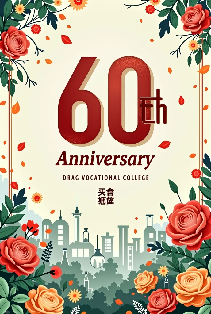 Design a special poster for "Celebrating the 60th Anniversary of the School",The words "60th Anniversary of Guangdong Food and Drug Vocational College" must appear in the work