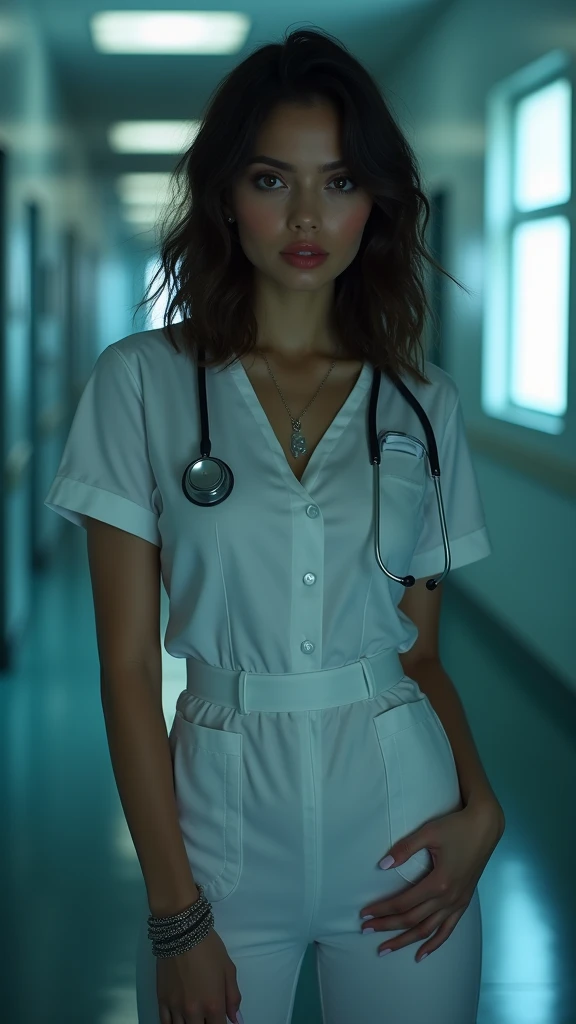 Nurse, full body, by Brandon Woelfel, cinematic still, 35mm, (best quality, masterpiece), very aesthetic, perfect composition, photorealistic, intricate details, ultra-detailed, vivid colors