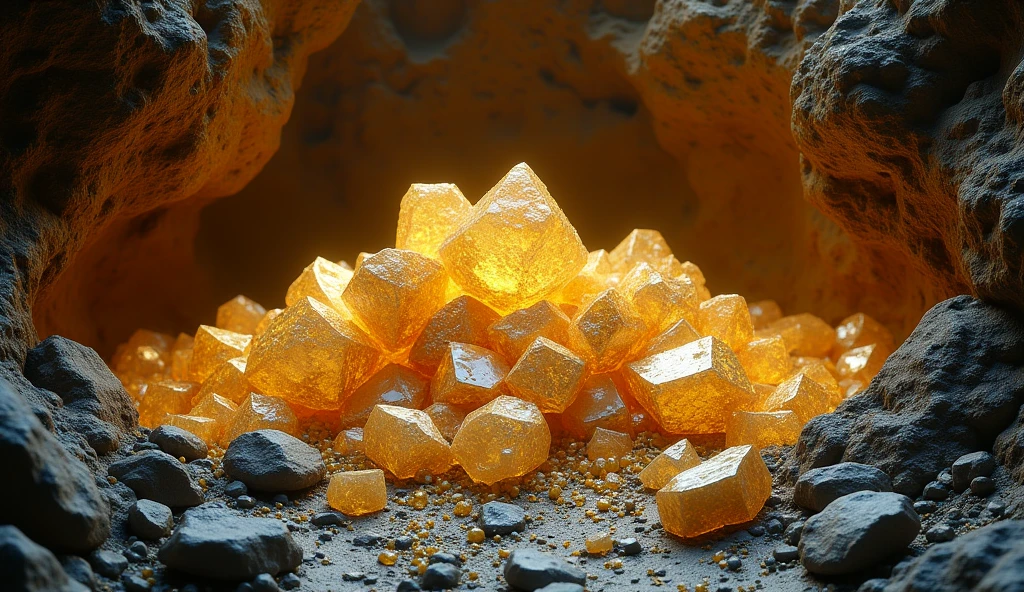 There are large pieces of gold and various crystal ores under the rocky ground.(best quality,4K,8k,High level,masterpiece:1.2),Ultra Detailed,(lifelike,Photo real,Photo real:1.37)