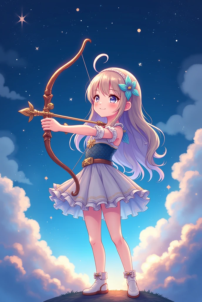Cartoon anime mini character girl Sagittarius starry sky image costume beautiful girl don't hold a bow