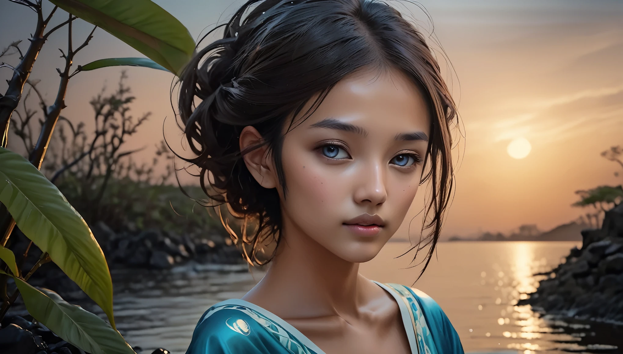 Top Quality, Masterpiece, High Resolution, 8k, (((cute barely legal girl standing in oversized silky Spa Wrap Top, random color, wide neckline, deep neckline, small perky breasts, beautiful detailed eyes, beautiful detailed lips, small closed mouth, extremely detailed face, long pixie asymmetrical hair style, small hips))), (((japanese onsen, wet and steamy atmosphere, intricate details, at night, backlit, full body shot, view from distance)))