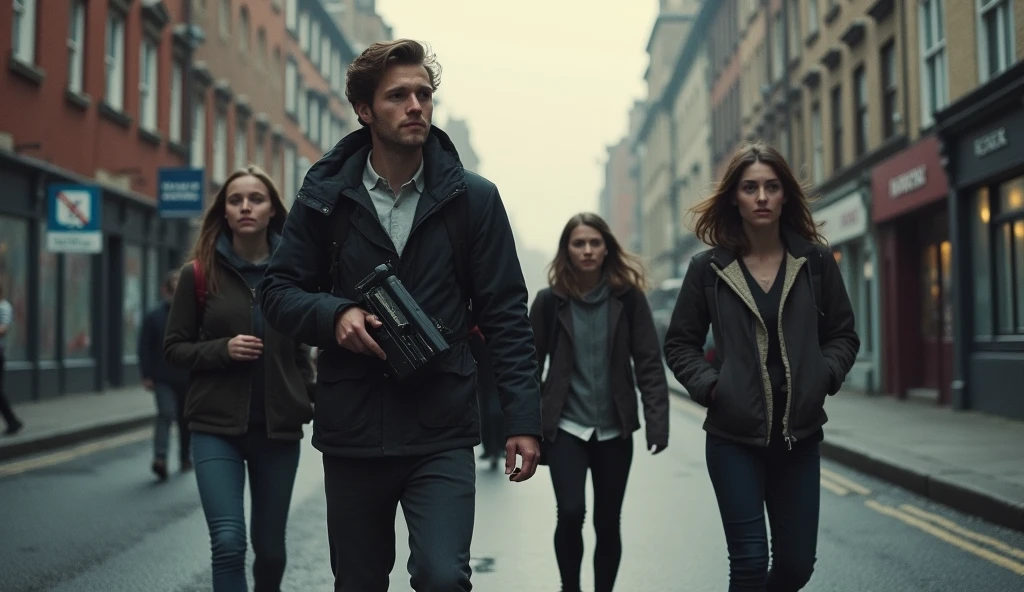 2 Sarah and 2 tom,David: Sarah's boyfriend, a 30-year-old, Emma: Sarah’s younger sister, 2,Rachel: Emma’s best friend, 23 years
David picks up the camcorder, filming the empty streets outside. “We’ll keep going,” he says, more to himself than to the others. “We’ll find somewhere safe.” But even as he says the words, he knows that safety is becoming an increasingly elusive concept.