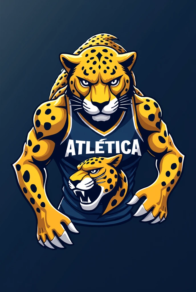 Hello, I need your help to create a slogan for &#39;Atlética Predadora&#39;, a university athletic team with a jaguar mascot. The slogan must reflect power, mastery and excellence. Por favor, generate some impactful slogans that incorporate these elements and the concept of predator." Use visual elements with dark blue, white and gold, the jaguar with its original colors which is yellow with black tips. PROVIDE ME WITH AN IMAGE OF WHAT A WOMEN&#39;S CROPPED TOP WOULD LOOK LIKE 
