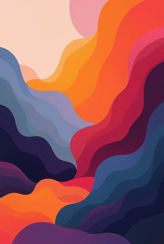 An abstract art having colors orange , purple , blue , pink , black , red , grey