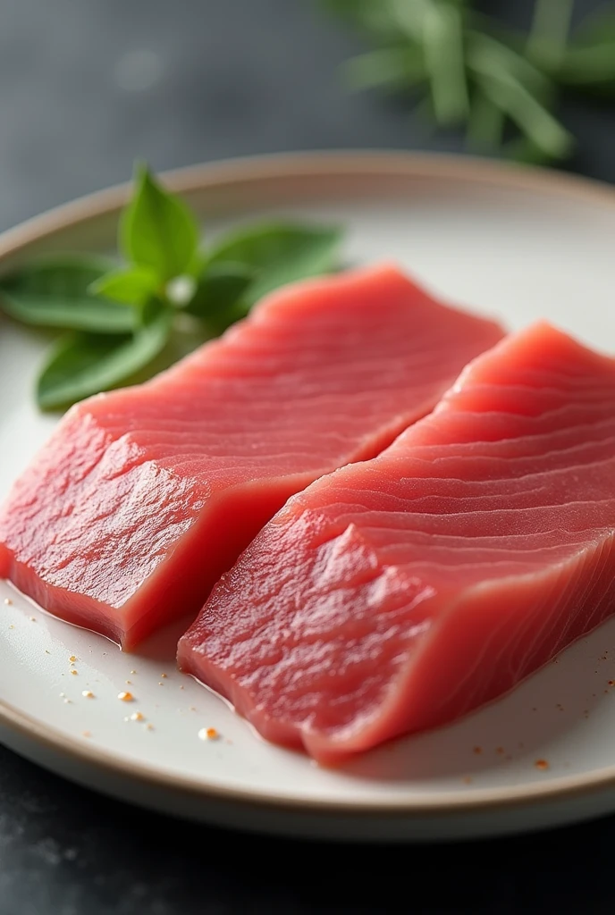 Tuna and halibut on a plate, that they look more real