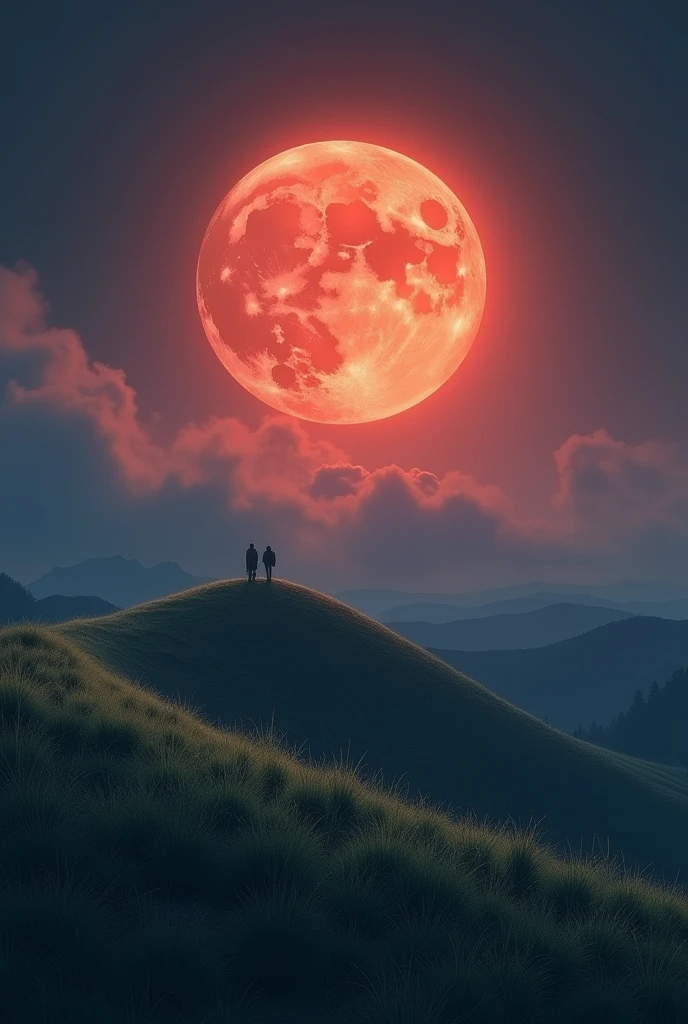 On a hill a reddish moon