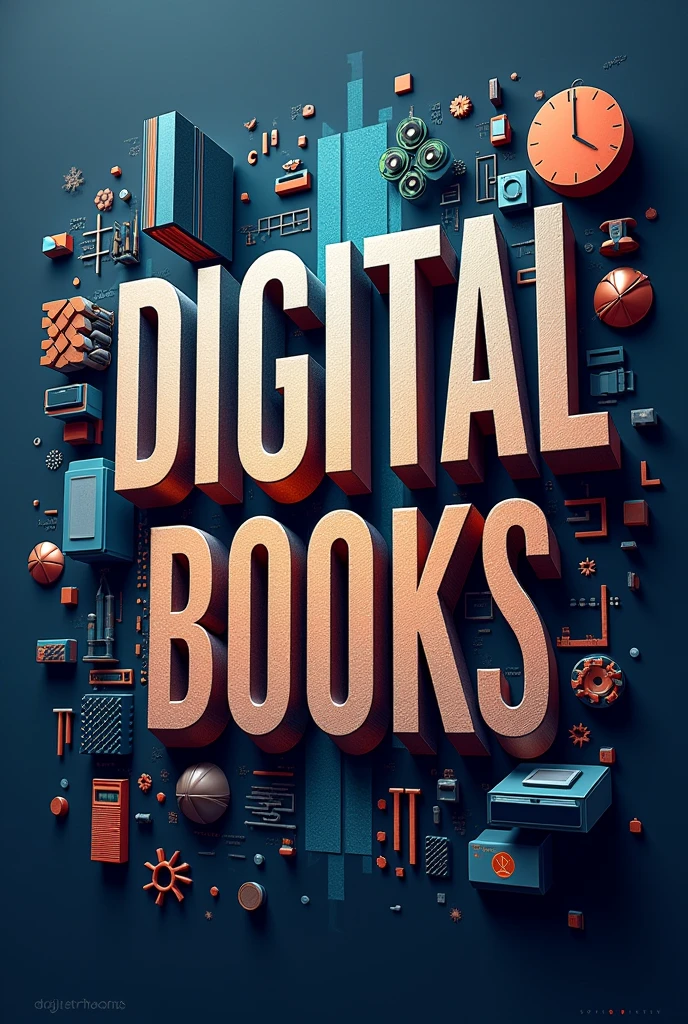 An incredibly eye-catching and very creative cover that says "digital books" with letters with perspective. Include more elements that have too much creativity