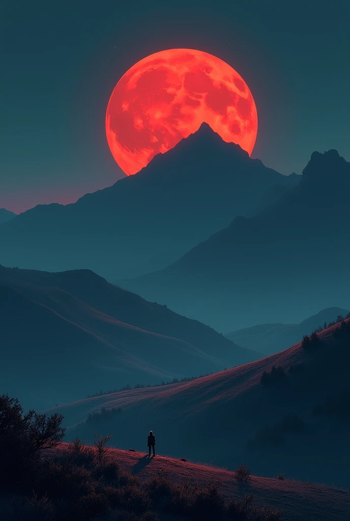 On a hill a reddish moon also the blueish mesio cerro