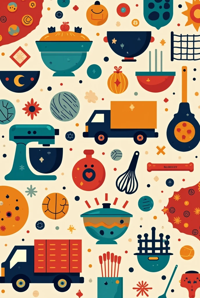 You can create a wallpaper for someone who loves baking, the kitchen and volleyball I want you to include images of all that, I don't want a person, I want a fund, I want everything I said to be equally noticeable and also include something about logistics and transportation. I want more colors.