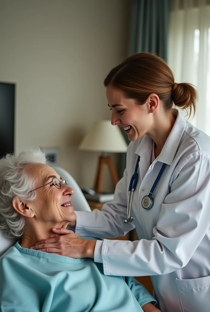 Caregiver of patient multiple photo at the home and hospital lady and jens staff