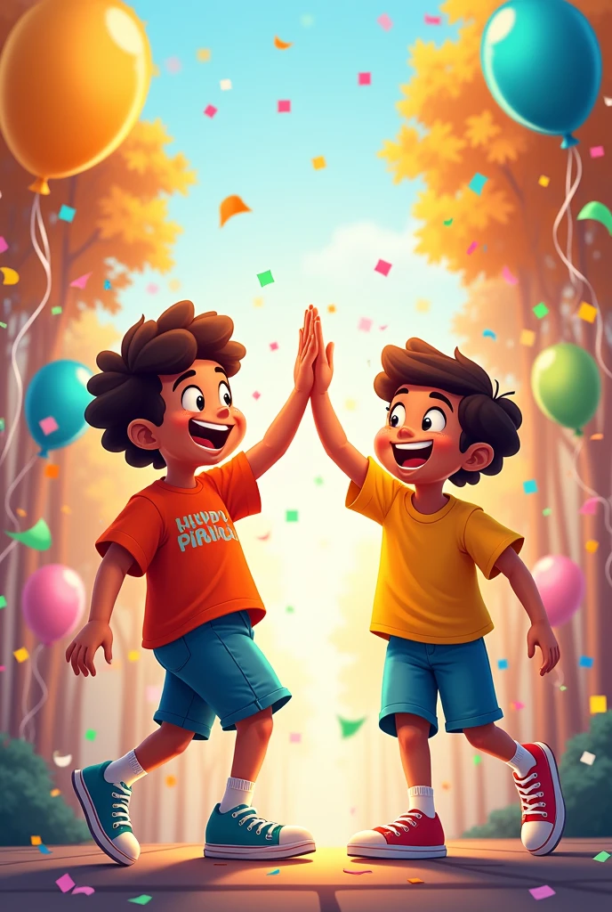 -  A lively illustration of Sochool and Jaden high-fiving, with confetti and balloons in the background, and big grins on their faces.